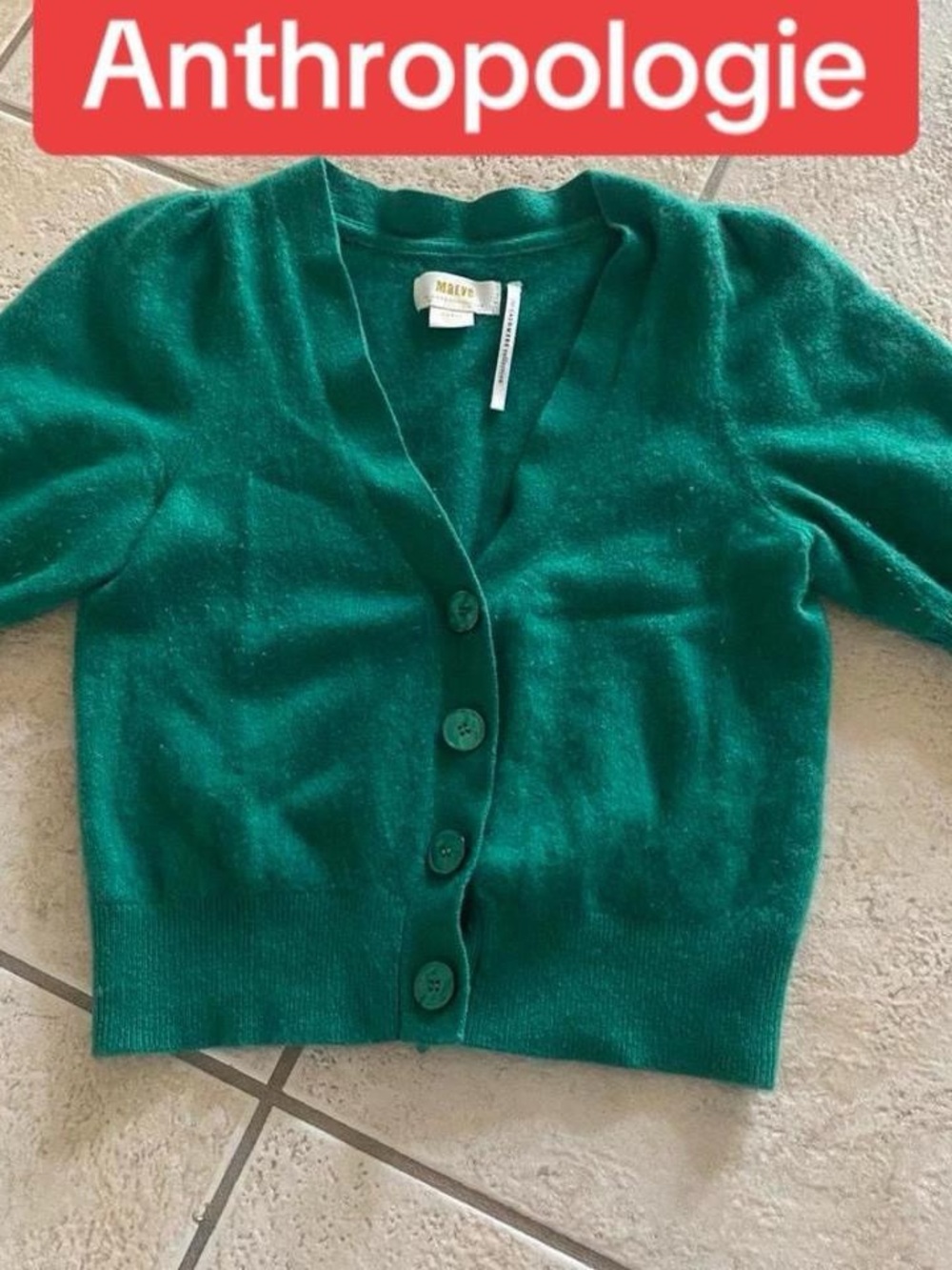 Maeve Emerald Green V-Neck Button-Up 100% cashmere Cardigan